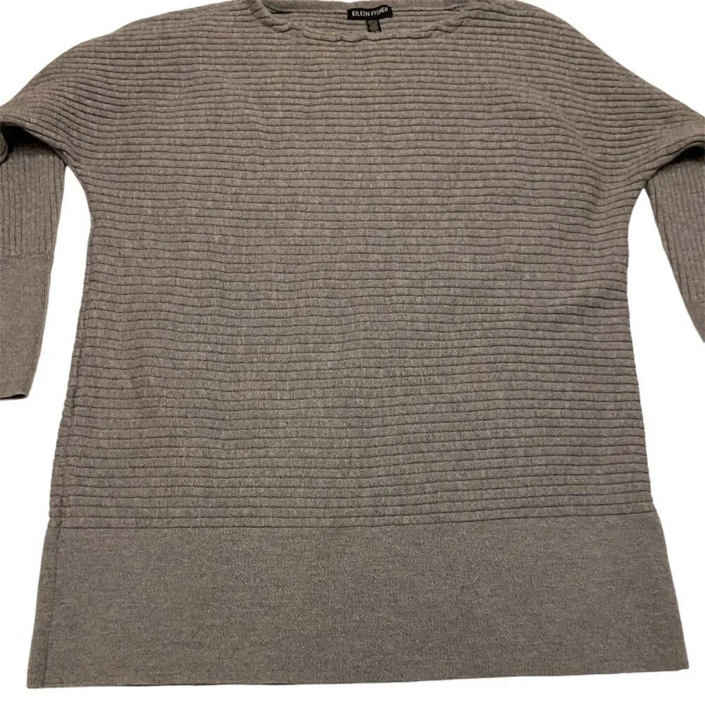 Eileen‎ Fisher Merino Wool Tunic Sweater, Size XS, Gray, Long Sleeve Lightweight